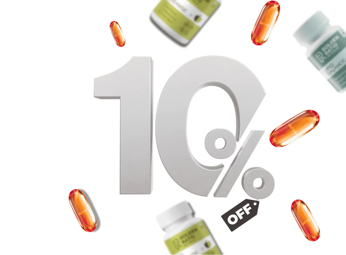 10% off nutraceutical supplements sale with capsules and supplement bottles